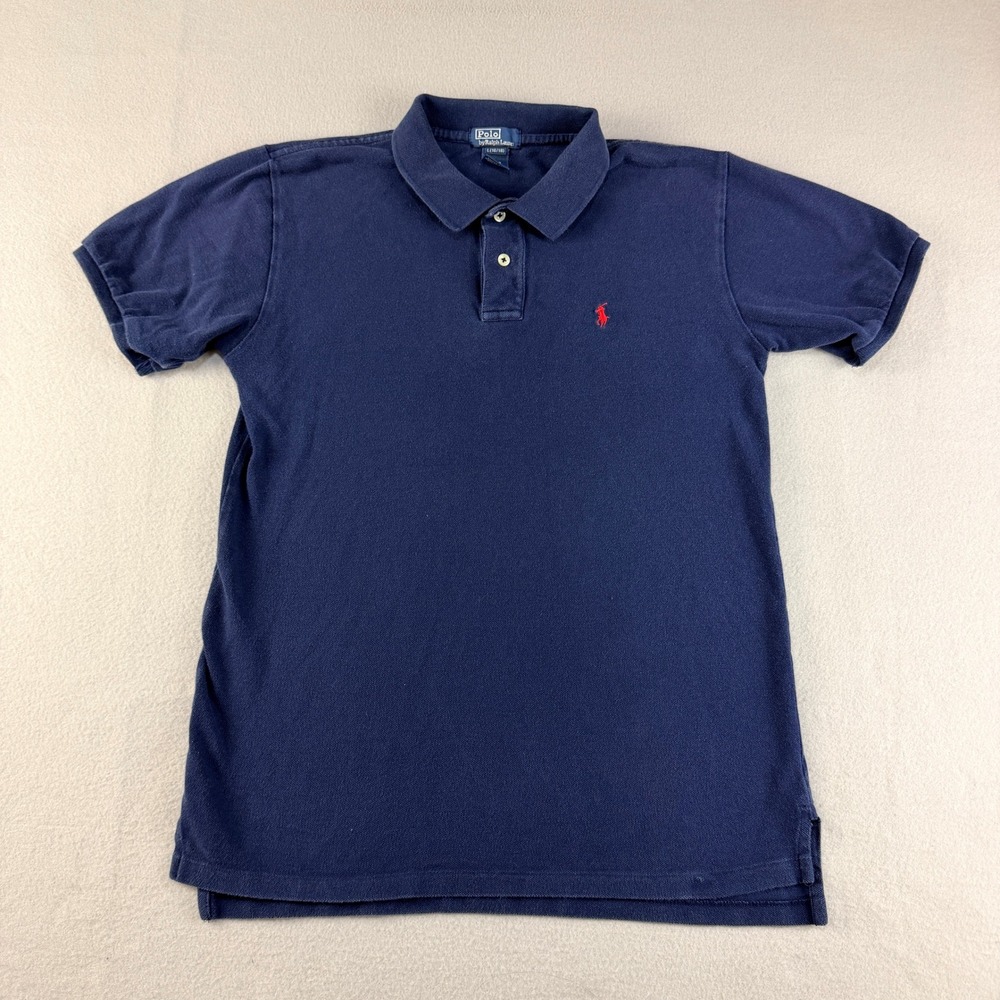 Polo Ralph Lauren Kids Navy Blue Short Sleeve Pique Polo Shirt Size L 16/18